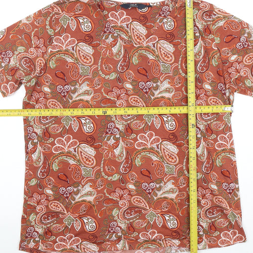 Isle Essentials Women’s Brown Paisley Polyester Short Sleeve T-Shirt Size M 14-16
