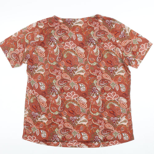Isle Essentials Women’s Brown Paisley Polyester Short Sleeve T-Shirt Size M 14-16
