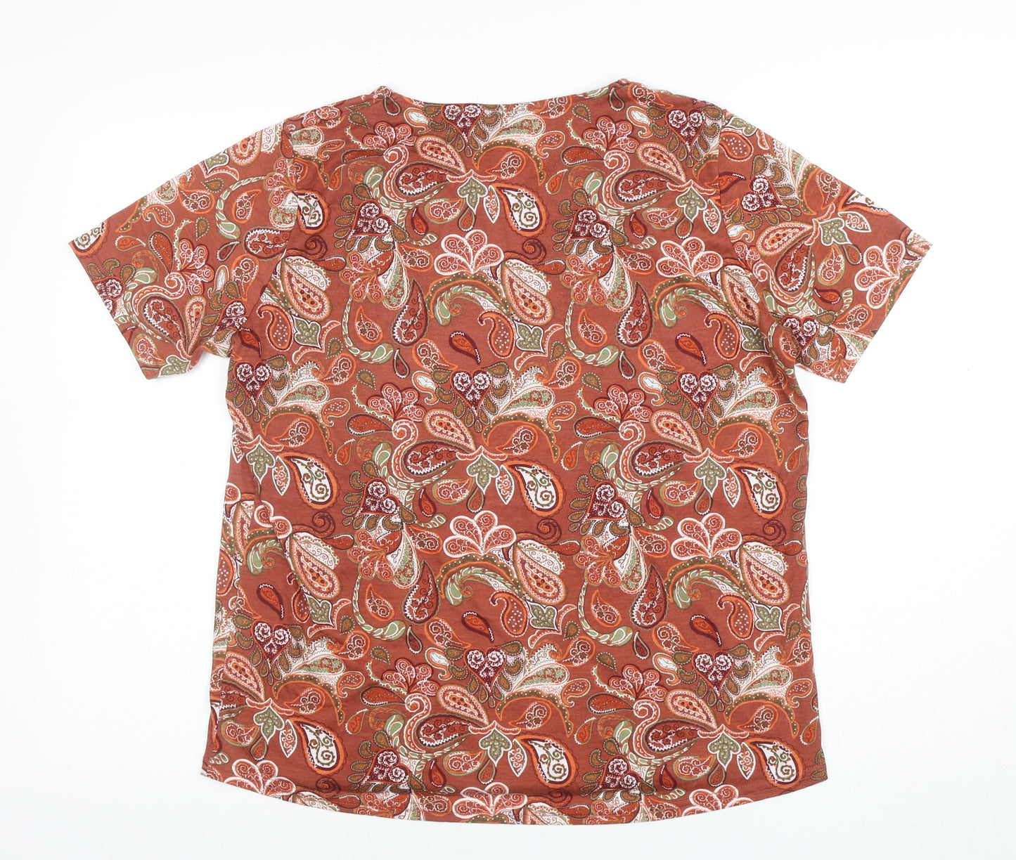 Isle Essentials Women’s Brown Paisley Polyester Short Sleeve T-Shirt Size M 14-16