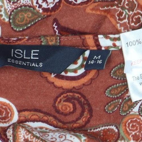 Isle Essentials Women’s Brown Paisley Polyester Short Sleeve T-Shirt Size M 14-16