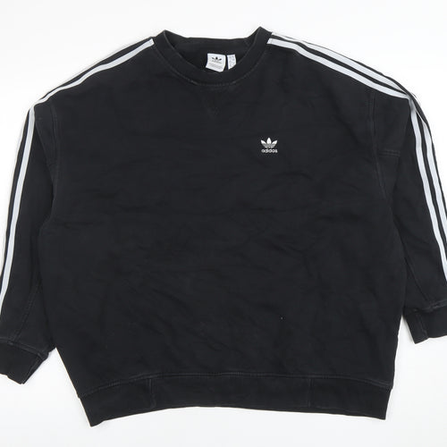 Adidas Womens Black Crew Neck Pullover Sweatshirt Size 12 Cotton