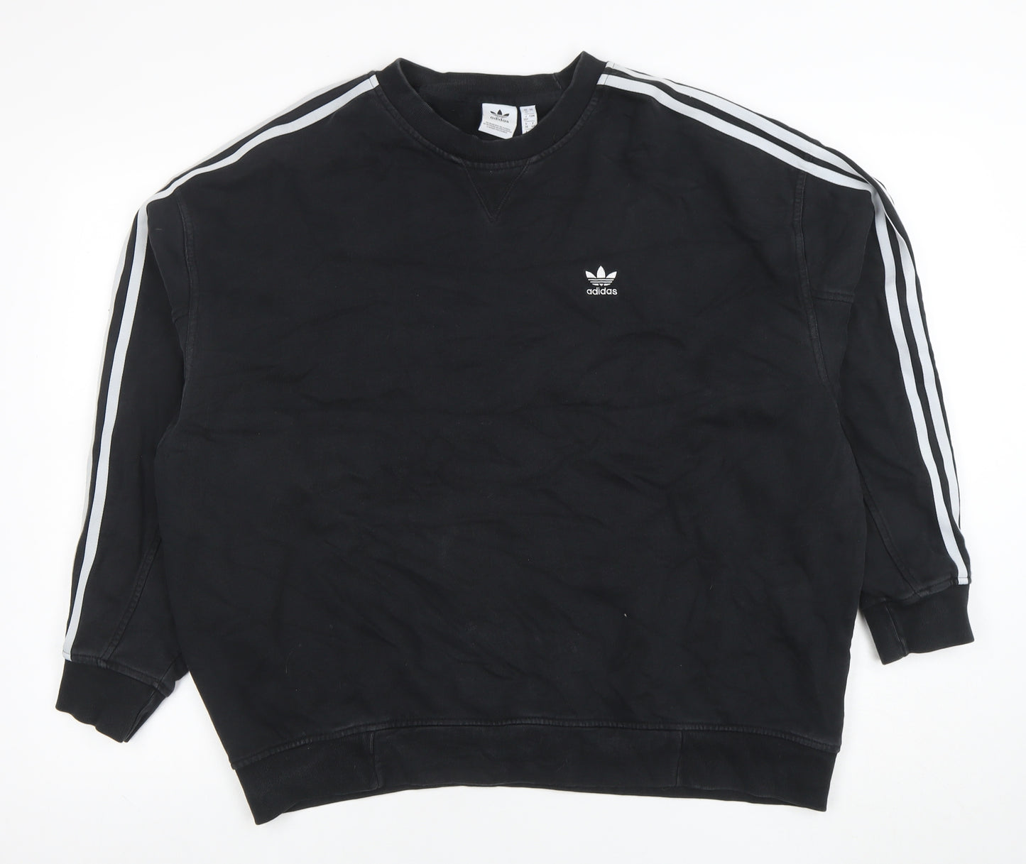 Adidas Womens Black Crew Neck Pullover Sweatshirt Size 12 Cotton