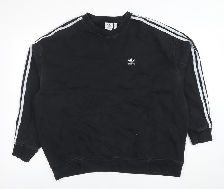 Adidas Womens Black Crew Neck Pullover Sweatshirt Size 12 Cotton