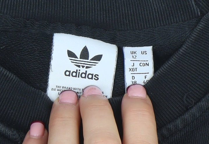 Adidas Womens Black Crew Neck Pullover Sweatshirt Size 12 Cotton