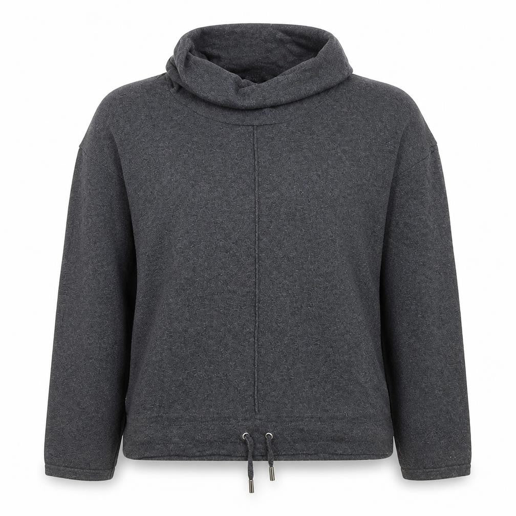 Front view of Marble Women’s Grey Cowl Neck Pullover Sweatshirt, size S, 100% Cotton