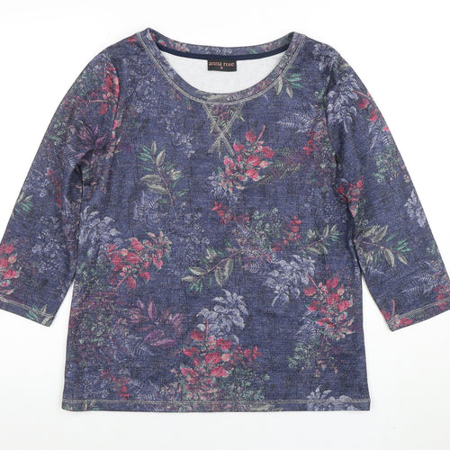 Anna Rose Women's Blue Floral 3/4 Sleeve Jersey Top Size M