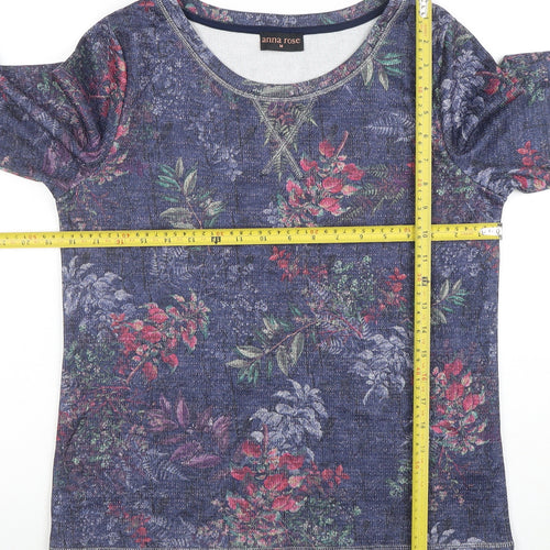 Anna Rose Women's Blue Floral 3/4 Sleeve Jersey Top Size M