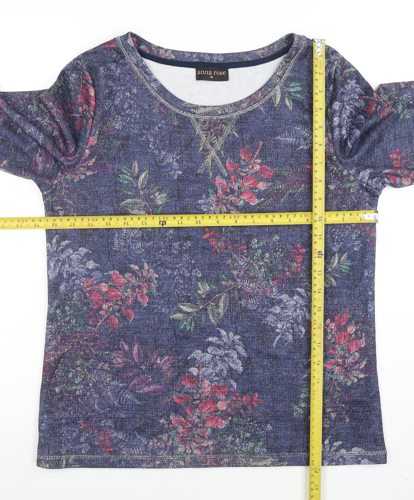 Anna Rose Women's Blue Floral 3/4 Sleeve Jersey Top Size M