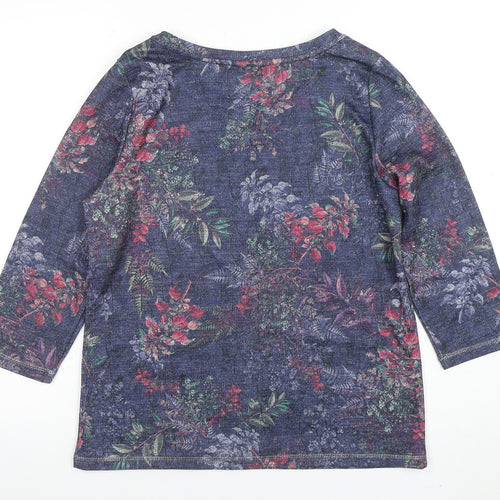 Anna Rose Women's Blue Floral 3/4 Sleeve Jersey Top Size M