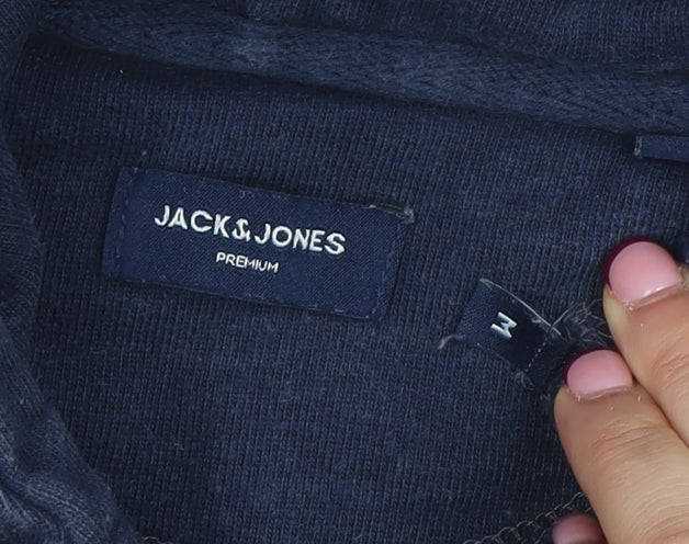 Jack & Jones Men’s Blue Pullover Hoodie Size M Cotton Logo Style