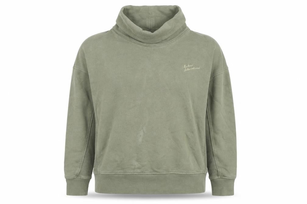 Front view of Barbour International Khaki Women's, size 14, Funnel Neck Pullover Sweatshirt