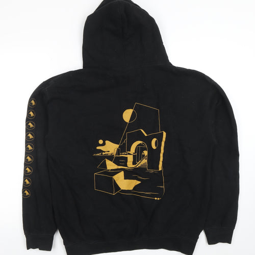 Just Hoods Mens Black Pullover Hoodie L Graphic Strange Hotels