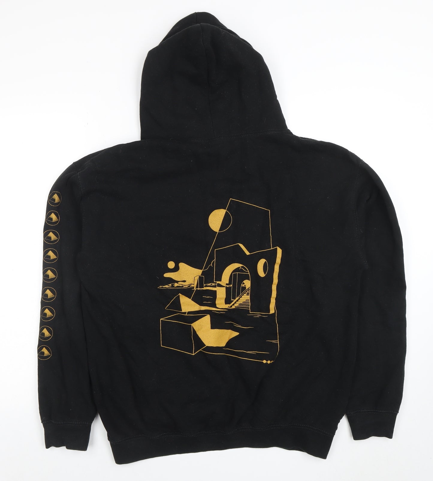 Just Hoods Mens Black Pullover Hoodie L Graphic Strange Hotels