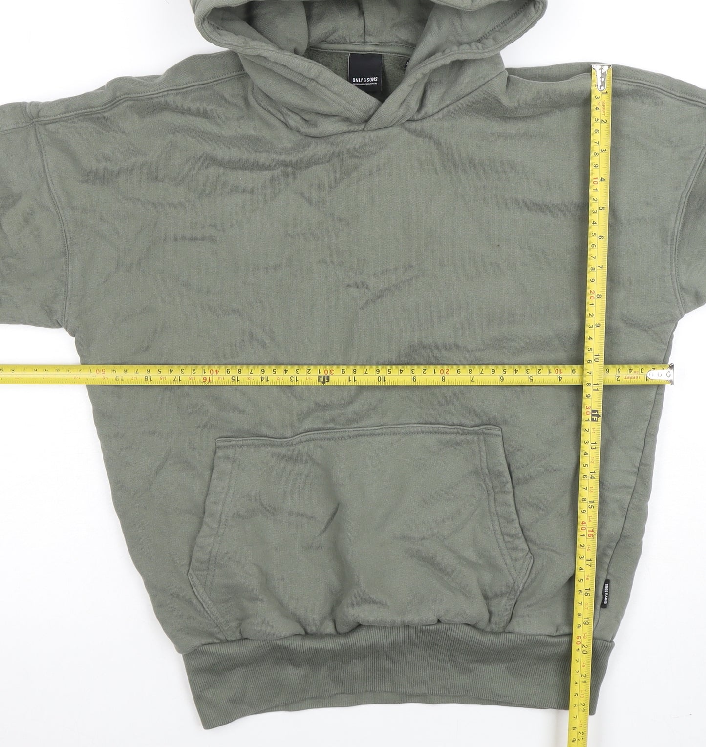 ONLY & SONS Men's Green XS Pullover Hoodie Fleece Cotton Blend