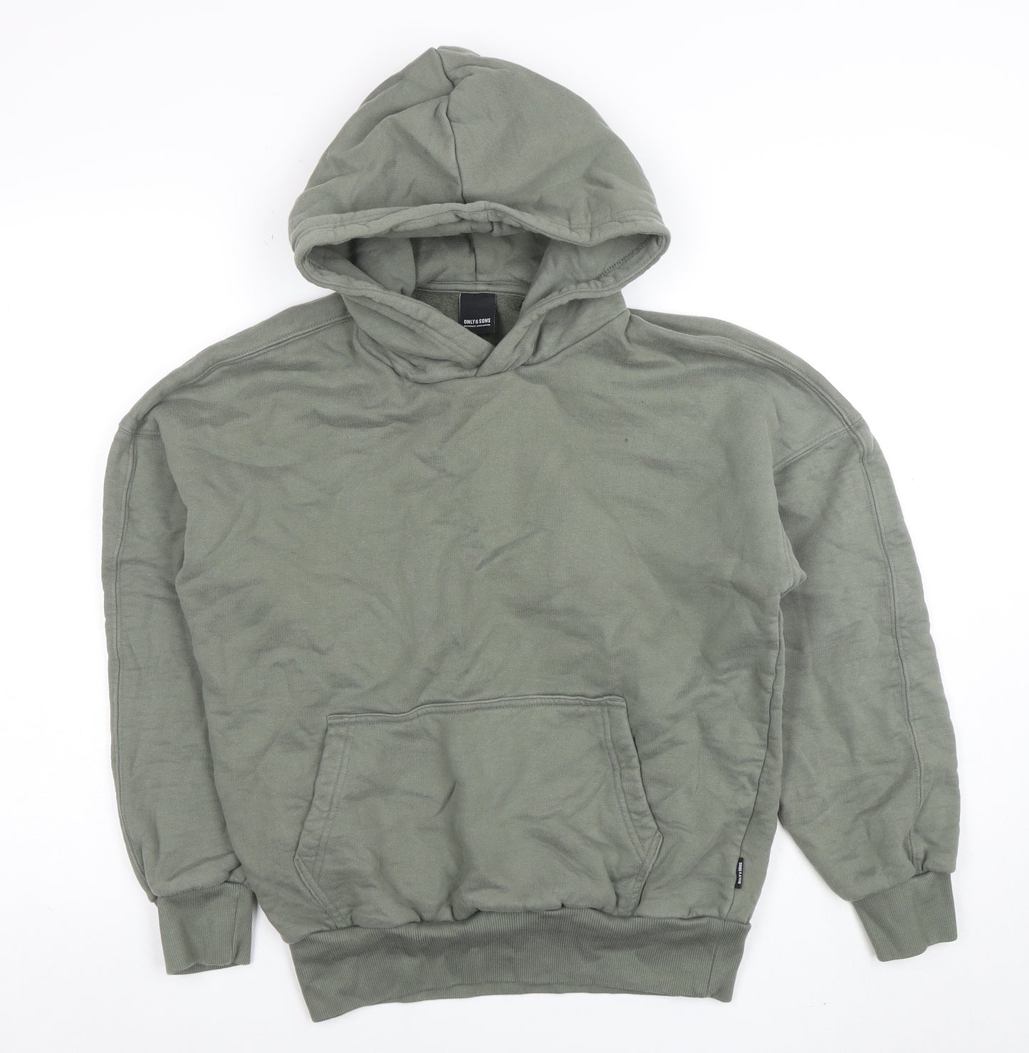 ONLY & SONS Men's Green XS Pullover Hoodie Fleece Cotton Blend