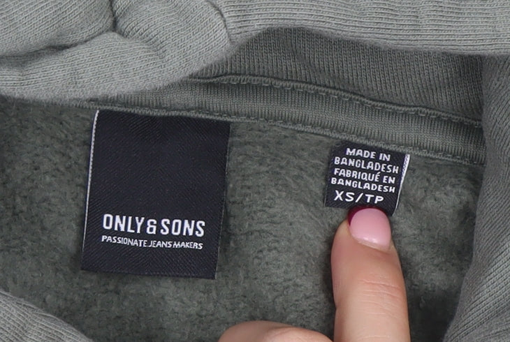 ONLY & SONS Men's Green XS Pullover Hoodie Fleece Cotton Blend