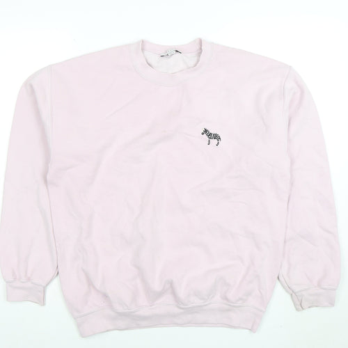 Topshop Women's Petite Pink Sweatshirt Zebra Embroidered UK M