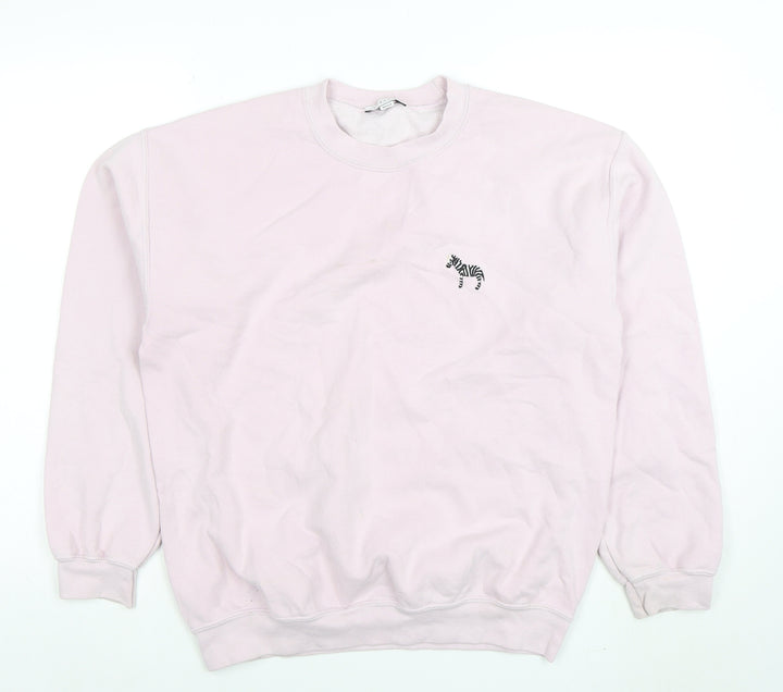 Topshop Women's Petite Pink Sweatshirt Zebra Embroidered UK M