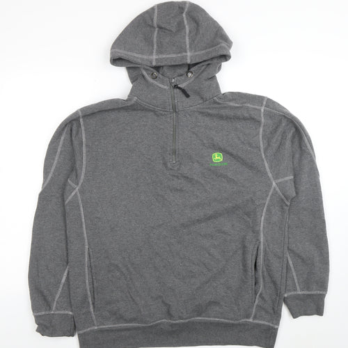 John Deere Men's Grey L 1/2 Zip Hoodie Fleece Pullover Logo Sweatshirt
