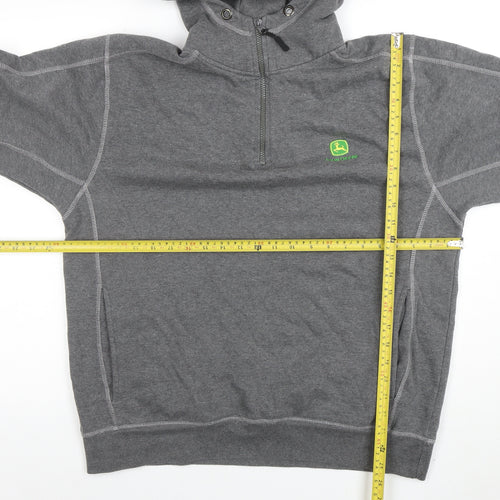 John Deere Men's Grey L 1/2 Zip Hoodie Fleece Pullover Logo Sweatshirt