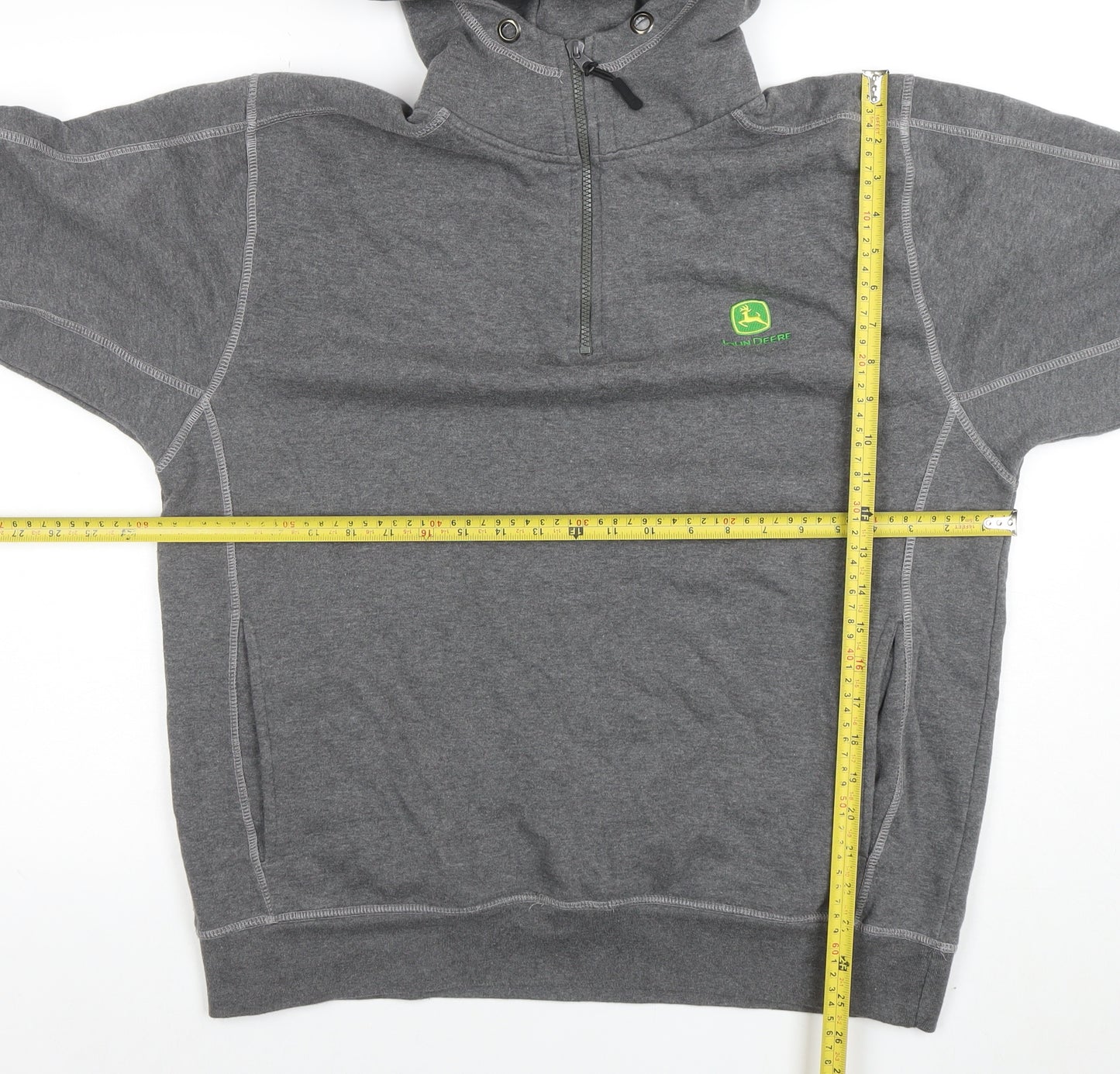 John Deere Men's Grey L 1/2 Zip Hoodie Fleece Pullover Logo Sweatshirt