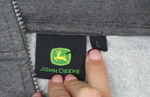 John Deere Men's Grey L 1/2 Zip Hoodie Fleece Pullover Logo Sweatshirt