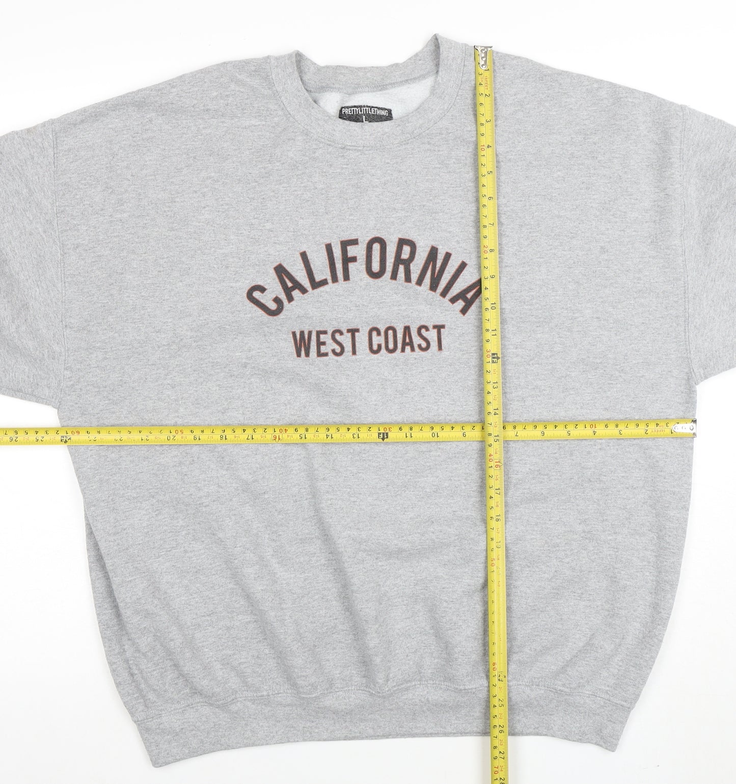 PrettyLittleThing Women Grey Large Pullover Sweatshirt California Print