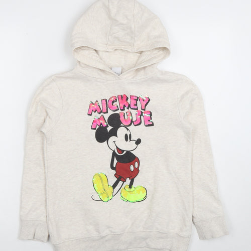 Next Girls Beige Mickey Mouse Sequin Pullover Hoodie 10 Years