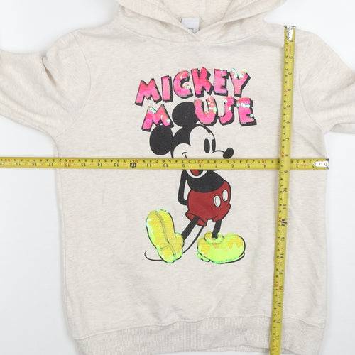 Next Girls Beige Mickey Mouse Sequin Pullover Hoodie 10 Years