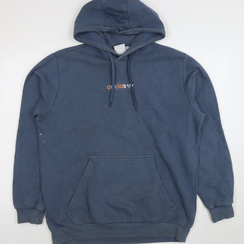 Adidas Men’s Blue Pullover Hoodie Size L Sports Fleece Sweatshirt