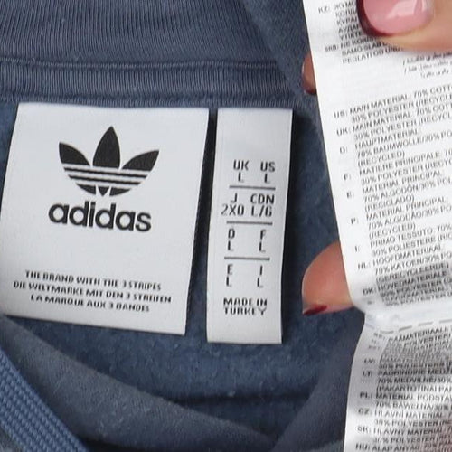 Adidas Men’s Blue Pullover Hoodie Size L Sports Fleece Sweatshirt