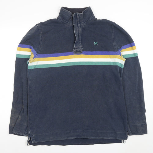 Crew Clothing Company Men's Blue L 1/4 Zip Striped Henley Sweatshirt
