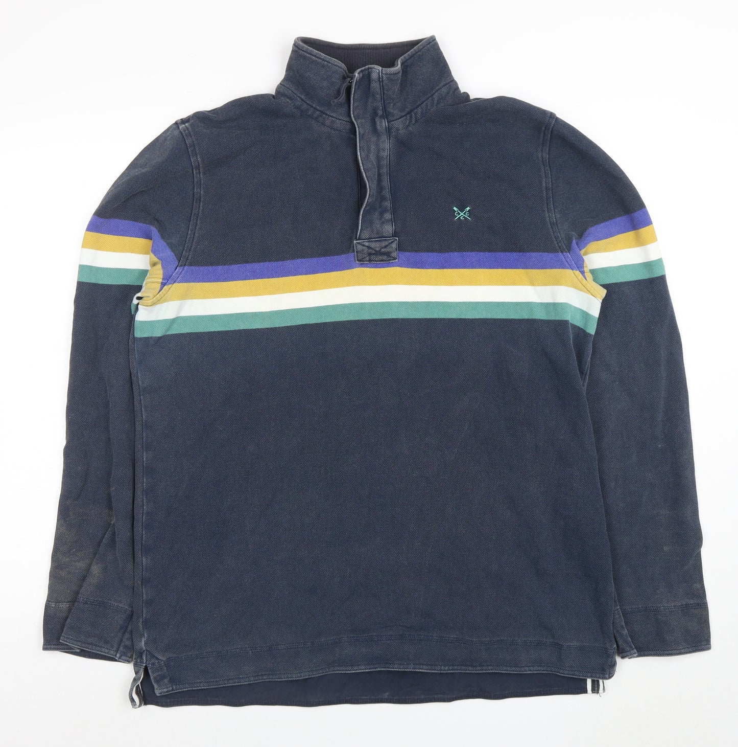 Crew Clothing Company Men's Blue L 1/4 Zip Striped Henley Sweatshirt