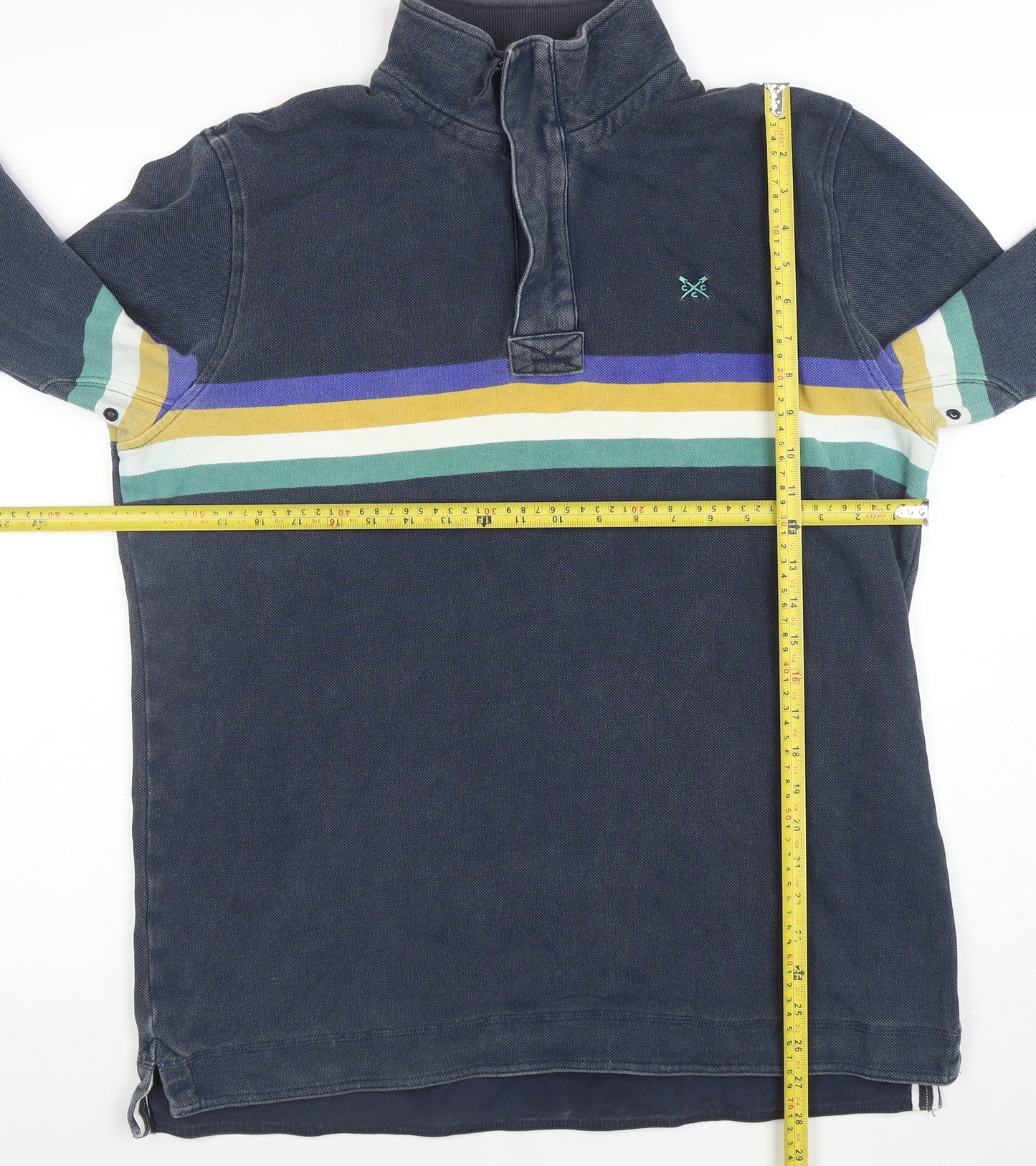 Crew Clothing Company Men's Blue L 1/4 Zip Striped Henley Sweatshirt