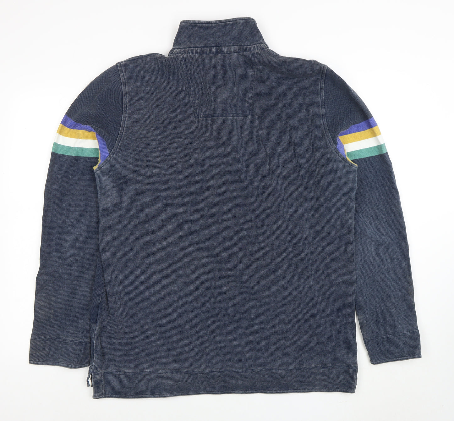 Crew Clothing Company Men's Blue L 1/4 Zip Striped Henley Sweatshirt