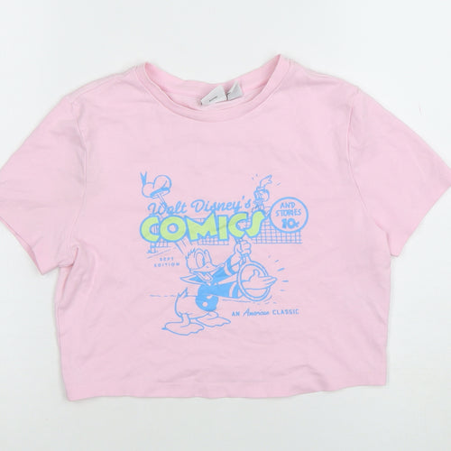 Disney Women’s Pink Donald Duck Cropped T-Shirt Size M Regular Fit