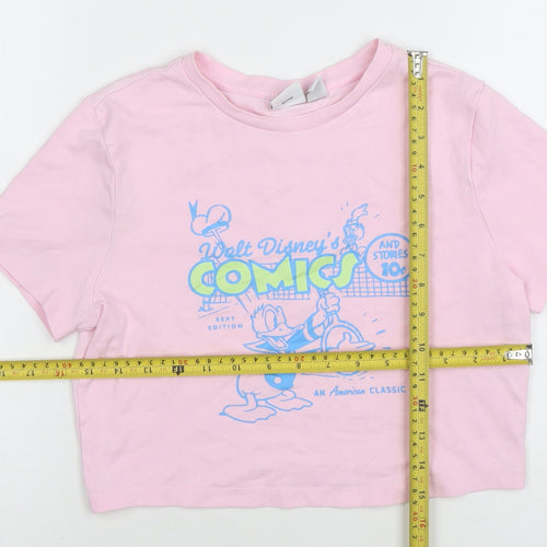 Disney Women’s Pink Donald Duck Cropped T-Shirt Size M Regular Fit