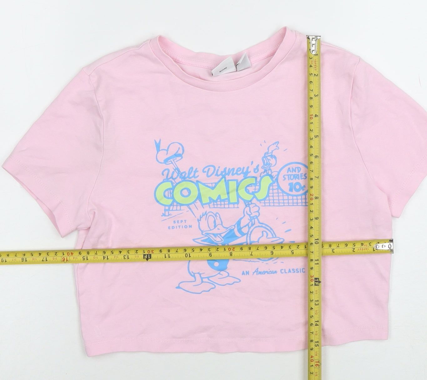 Disney Women’s Pink Donald Duck Cropped T-Shirt Size M Regular Fit