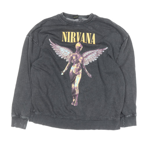 Nirvana Women’s Black Small Pullover Sweatshirt Graphic Print Crew Neck