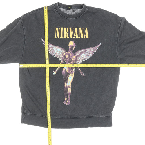 Nirvana Women’s Black Small Pullover Sweatshirt Graphic Print Crew Neck
