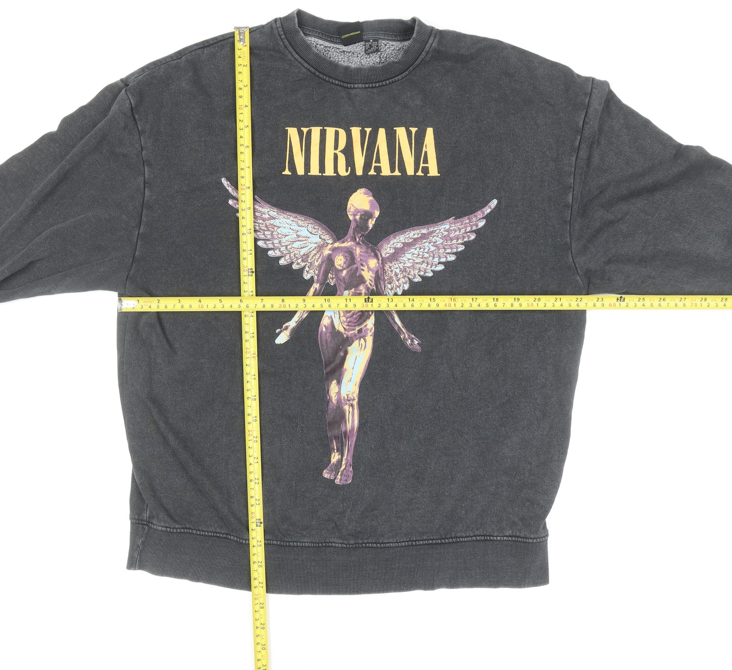 Nirvana Women’s Black Small Pullover Sweatshirt Graphic Print Crew Neck