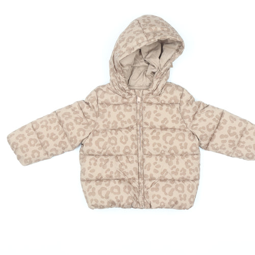 Marks and Spencer Baby Beige Leopard Hooded Puffer Jacket 18-24 Months