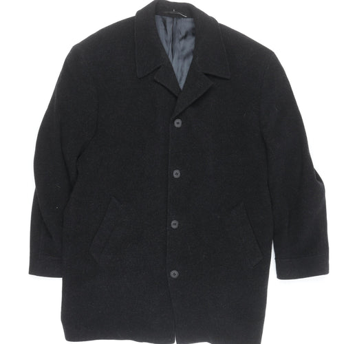 Kistermann Men's Black Wool Cashmere Blend Mid-Length Overcoat M