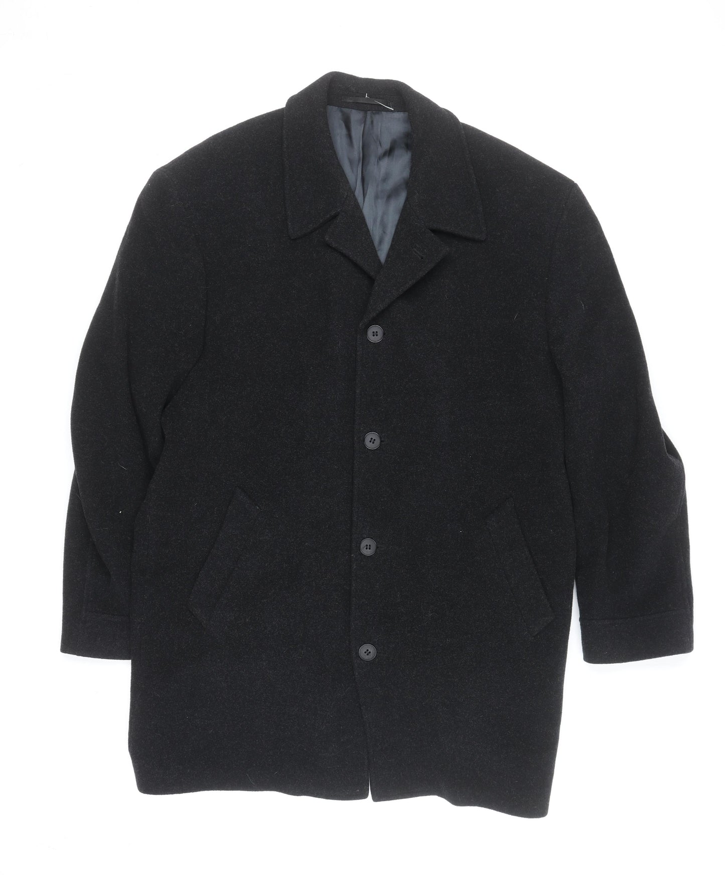 Kistermann Men's Black Wool Cashmere Blend Mid-Length Overcoat M