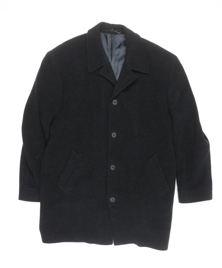 Kistermann Men's Black Wool Cashmere Blend Mid-Length Overcoat M