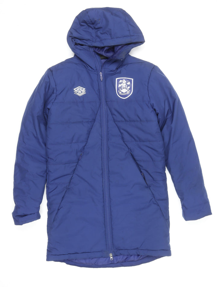 Umbro Men's Blue Long Hooded Puffer Jacket Size S Football Style