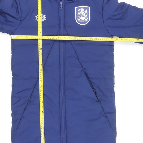 Umbro Men's Blue Long Hooded Puffer Jacket Size S Football Style