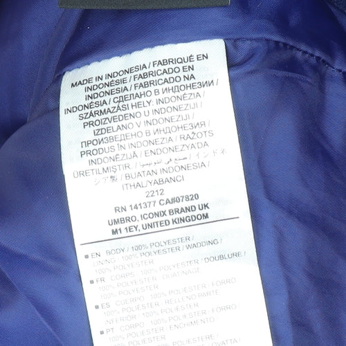 Umbro Men's Blue Long Hooded Puffer Jacket Size S Football Style