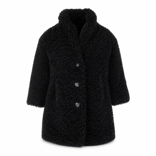 Next Girls Black Faux Fur Fleece Coat Size 3 Years Button Up Winter Jacket