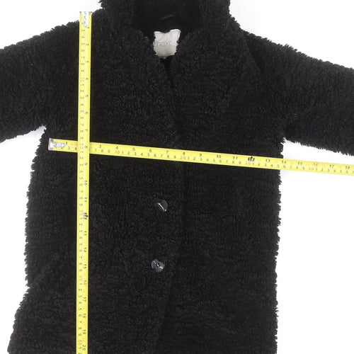 Next Girls Black Faux Fur Fleece Coat Size 3 Years Button Up Winter Jacket